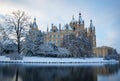 The Schwerin fairytale castle in the snow in germany winter