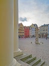 Old town of Schwerin, market square with lion monument and, Germany Royalty Free Stock Photo