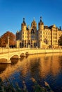 Schwerin Palace with castle bridge in autumn. Germany Royalty Free Stock Photo