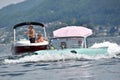 Swimming car meeting in the Salzkammergut Traunsee, Gmunden district, Upper Austria, Austria