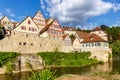 SchwÃÂ¤bisch Hall half-timbered houses from the middle ages town at river Kocher in Germany Royalty Free Stock Photo