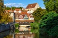 SchwÃÂ¤bisch Hall half-timbered houses from the middle ages town at river Kocher in Germany Royalty Free Stock Photo