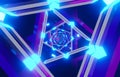 Sci-Fi abstract Advanced Technology Portal 3d rendering. Template of Triangle Neon glow blue-purple Tunnel Loop. Abstract flying Royalty Free Stock Photo