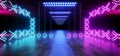 Sci Fi Asphalt Futuristic Dance Stage Empty Metal Construction Structure Tunnel Underground Show Neon Glowing Laser Led Vibrant