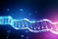 Sci fi backdrop DNA code, nano tech glow form digital science tapestry