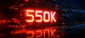 Sci-fi Background Glowing Digital 3D Number quot 550K quot , Futuristic Technology Theme, Rendering