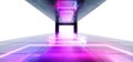 Sci Fi Circle Neon Glowing Vibrant Laser Beam Virtual Lights Purple Blue FLuorescent On Concrete Grunge Underground Tunnel White