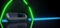 Sci Fi Club Neon Fashion Modern Cyber Glowing Arc Laser Green Blue Green Plant Retro Modern Couch Sofa Spaceship Room Hangar
