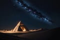 Sci-fi 3D Render of Egyptian Pyramids in the Desert at Night, Ancient Civilization Royalty Free Stock Photo