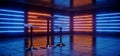 Sci Fi Dance Club Stage Chairs Classy Glowing Neon Laser Lights Blue Orange Underground Night Dark Futuristic Concrete Floor Royalty Free Stock Photo