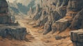 Sci-fi Desert Canyon Art Whistlerian Gray And Beige Landscape