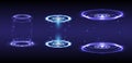 Sci-fi digital high-tech collection in glowing HUD elements. Hologram portal of science futuristic. Magic warp gate in game