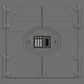 Sci-Fi Door with keypad in the middle of door, seamless texture. Oxagon frame around lock Royalty Free Stock Photo