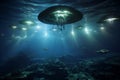 UFO in bottom of the ocean and swimming underwater. Generative AI