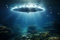 UFO in bottom of the ocean and swimming underwater. Generative AI