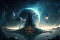 Sci-fi fantasy floating city in the vastness space