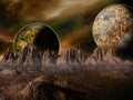 Sci-fi fantasy space scene alien planet