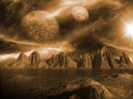 Sci-fi fantasy space scene alien planet