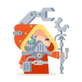 Sci-fi fantasy technology cybernetic technomage scientist technician engineer RPG game character vector icon Royalty Free Stock Photo