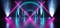 Sci Fi Futuristic Background Neon Arc Big Huge Dark Empty Grunge Concrete Long Hall Gallery Room Tunnel Corridor Spotlights Blue