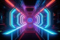 Sci-fi futuristic background wall tunnel with glowing neon lines lighting effects Generative AI Illustration