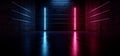 Sci FI Futuristic Cyber Grunge Concrete Laser Neon Glowing Purple Blue Corridor Tunnel Brick Walls Showroom Podium Night Light