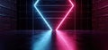 Sci FI Futuristic Cyber Grunge Concrete Laser Neon Glowing Purple Blue Corridor Tunnel Brick Walls Showroom Podium Night Light