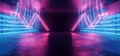 Sci Fi Futuristic Cyberpunk Alien Metal Cement Stage Garage Showroom Cement Podium Realistic Neon Laser Glowing Blue Red Lights