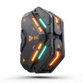Sci- Fi Futuristic Device with Orange and Cyan Lights on White Background sci-fi technology Royalty Free Stock Photo