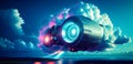 Cloud computing technology concept background, digital illustration generative AI for techology futuristic cyberpunk background Royalty Free Stock Photo