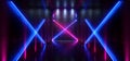 Sci Fi Futuristic Laser Hall Neon Tunnel Path Track Gate Entrance Spotlights Glowing Purple Blue Vibrant Colors X Shaped Gallery