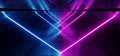 Sci Fi Futuristic Modern Elegant Triangle Shaped Grunge Reflective Concrete Tunnel With Neon Glowing Purple Blue Vibrant Dance