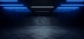 Sci Fi Futuristic Neon Blue Lasers Glowing Modern Simple Underground Realistic Light Glowing On Cement Concrete Dark Room Hangar