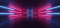 Sci Fi Futuristic Neon Glowing Purple Blue Laser Lines Reflective Concrete Grunge Dark Night Show Stage Entrance Garage