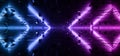 Sci Fi Futuristic Neon Laser Blue Purple Vibrant Glowing Lights Dark Night On Schematic Textured Metallic Refelctive Hi Tech Floor Royalty Free Stock Photo