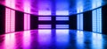 Sci Fi Futuristic Neon Led Laser Glowing Modern Elegant Empty Dark Vibrant Blue Purple Glowing Stage Podium Lights On Reflective