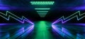 Sci Fi Futuristic Neon Retro Modern Green Blue Purple Arrow Pointers Thunders Electricity Warehouse Garage Room Tunnel Corridor