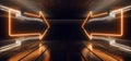 Sci Fi Futuristic Neon Retro Modern Orange Arrow Pointers Thunders Electricity Warehouse Garage Room Tunnel Corridor Concrete