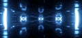 Sci Fi Futuristic Oval Circle Neon Led Lights Blue Vibrant Glowing Schematic Chip Texture Reflective Dark Empty Room Underground
