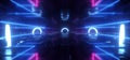 Sci Fi Futuristic Oval Circle Neon Led Lights Purple Blue Vibrant Glowing Schematic Chip Texture Reflective Dark Empty Room