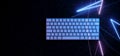 Sci Fi Futuristic Reflection Keyboard Mouse Blue Violet Green Purple Neon Laser Glowing Gaming Room Light Showcase Closeup Ground Royalty Free Stock Photo