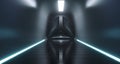 Sci Fi Futuristic Ship Tunnel With Door And Surface Reflections.