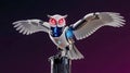 Sci-fi futuristic white hi-tech owl spy robot on dark background