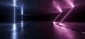 Sci Fi Glowing Neon Lines Tube Lights Futuristic  Purple Blue Vibrant Laser Beams Showroom Concrete Dark Empty Background Tunnel Royalty Free Stock Photo