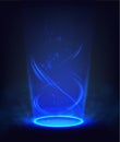 sci-fi illustration. Tech background. Spiral glowing blue portal, hologram effect Royalty Free Stock Photo