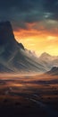 Sci-fi Inspired Rocky Mountain Landscape At Sunset