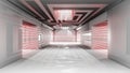 Sci fi interior futuristic room laser alarm protection security prison corridor garage alien space ship pipes communication