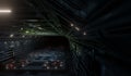 Sci-fi interior great hall metal wall with ceiling in dark scene