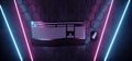 Sci Fi Keyboard Mouse Game Retro Futuristic Synth Virtual Modern Laser Glowing Purple Blue Lights On Hexagon Concrete Reflective