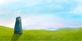 Sci-fi landscape with big stone green grass and sky, digital painting Royalty Free Stock Photo